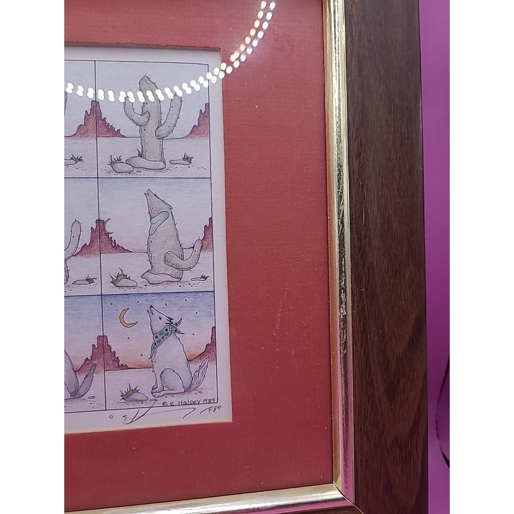 Signed Artwork: E. Halsey 1989 Transformation Framed Picture Cactus to Coyote - Picture 4 of 7